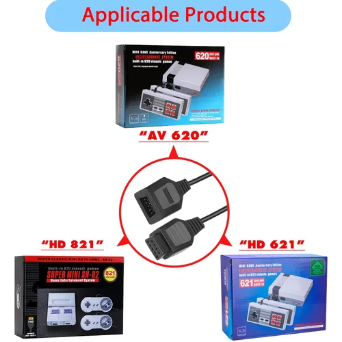 Vista 4 de JoFong Cable de extensión de controlador de 9 pines para consolas de juegos retro clásicas AV 620, HD 621, HD 821 Plug and Play Cable de extensión