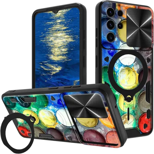 Vista 8 de for Samsung Galaxy A35 5G Phone Case 6.6" with Slide Camera Cover & 360 Degree Rotate Ring Stand Kickstand A Black Cat Dual Layer Hybrid Heavy Duty