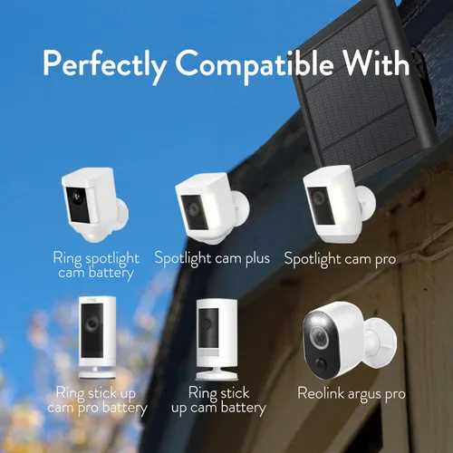 Vista 5 de Paquete de 2 paneles solares de 8 W para cámara de anillo, cargador solar impermeable IP65 con cable USB C de 10 pies compatible con anillos