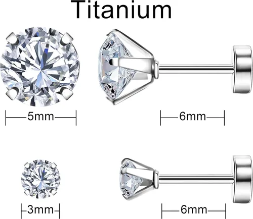 Vista 3 de SmileBelle 2 pares de aretes de perlas, aretes de titanio con parte trasera plana, rellenos de calcetín para mujer, aretes hipoalergénicos