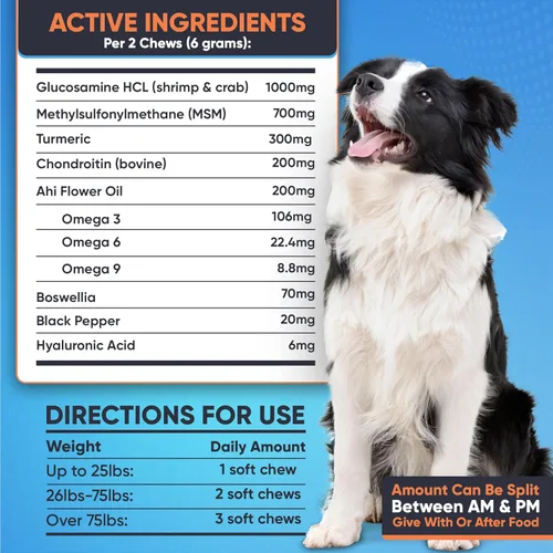 Vista 6 de Glucosamina para perros – 1000 mg – Suplemento para articulaciones de perros mayores – Masticables avanzados de apoyo para la cadera