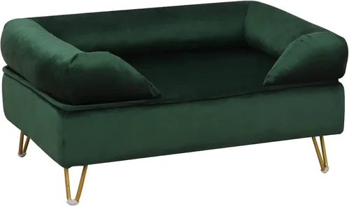 Vista 5 de Sofá para perros, sofá para gatos, cama para cachorros, silla para mascotas pequeñas, sofá para mascotas, marco de madera y tela de terciopelo, sofá
