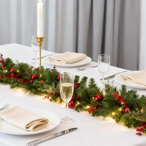 Vista 5 de Guirnalda de Navidad preiluminada de 9 pies con luces, guirnalda de Navidad para mesa, chimenea, escalera, manto de pared, decoración de interiores