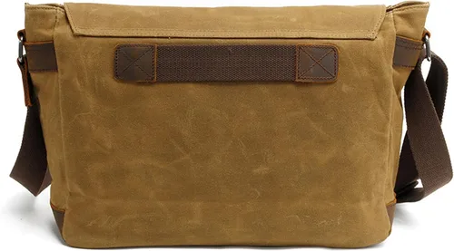 Vista 3 de HuaChen Mens Messenger Bag, Vintage Genuine Leather Waxed Canvas Shoulder Bag for 14" Laptop,Rugged Briefcase Satchel