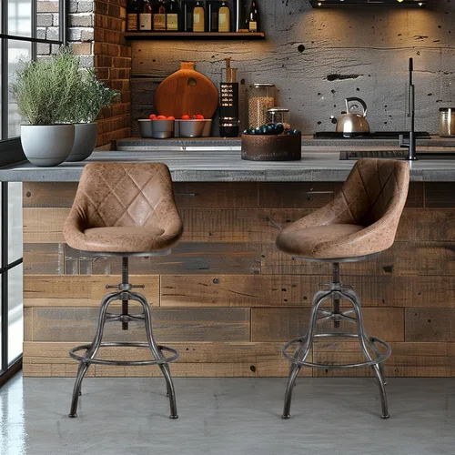 Vista 6 de Taburete de bar redondo industrial de poliuretano con respaldo de metal, altura ajustable, giratoria, silla de pub, taburetes de bar para cocina