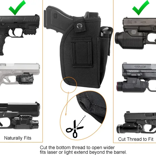 Vista 3 de Depring Funda para transporte oculto con bolsillo para Mag universal se ajusta a pistolas con accesorio láser o luz IWB OWB Car ambidextra Funda