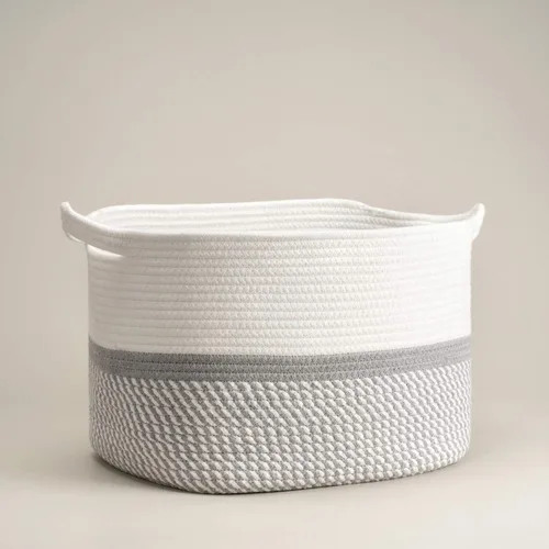 CHICVITA Cesta cuadrada de cuerda de algodón tejida con asas para libros, revistas, juguetes, cesta rectangular decorativa para guardería, sala de