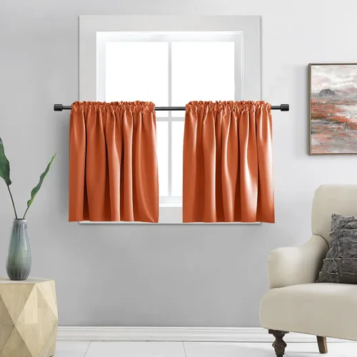 Vista 22 de DONREN Cortinas Cenefas de 20 pulgadas de largo - 2 paneles opacos aislantes térmicos pequeñas cenefas de cortina para baño con bolsillo para barra