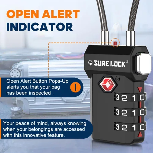 Vista 4 de SURE LOCK Cerraduras de equipaje de combinación de 3 dígitos aprobadas por la TSA indicador de alerta abierta, código reconfigurable con cuerpo