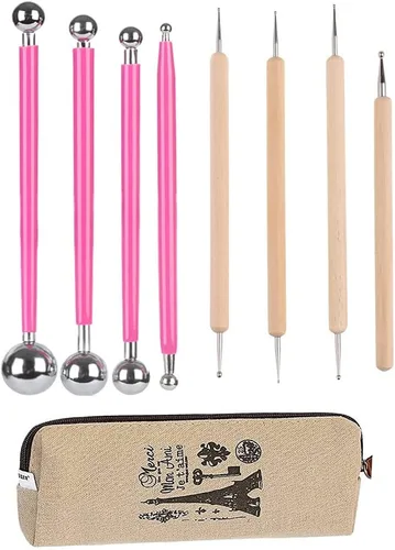 Ecjiuyi Ball Stylus Dotting Painting Tool Set,Ecjiuyi 8 Piece Sculpt Modeling Tools,Mandala Rock Painting Tools, Ceramics Doll Fondant Modeling,