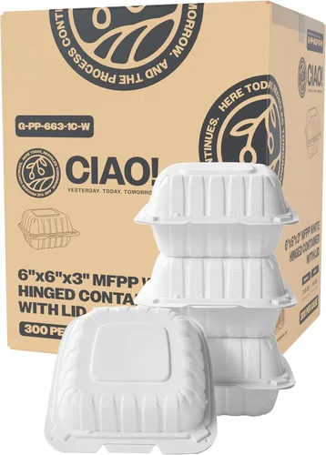 Vista 11 de CIAO! Contenedor negro con bisagras MFPP de 6"x6"x3" con tapa, 1 compartimento (caja de 300)