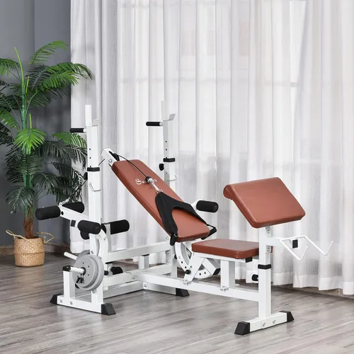 Vista 2 de Soozier Soporte de pesas de cuerpo completo para múltiples ejercicios con prensa de banco, extensión de piernas, banda de resistencia a moscas