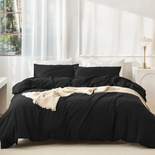 Vista 34 de JIYUAN - Juego de 3 piezas de 1 funda de edredón de algodón 100% lavado de 90x90 pulgadas (relleno no incluido) y 2 fundas de almohada, cómodo