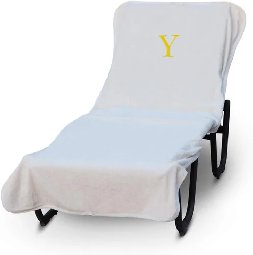 Vista 19 de Funda de lujo para tumbona de piscina con monograma de Hotel y Spa, bordado con letras en bloque - Extra absorbente 100% algodón turco - Rizo suave