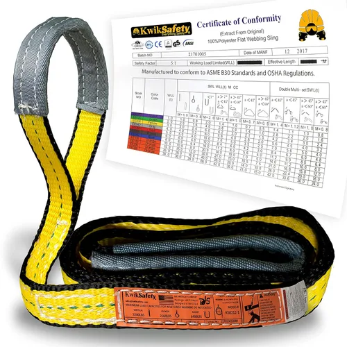 KwikSafety - Charlotte, NC - Mighty Sumo 1”x 4’ Correa de elevación de eslinga de poliéster para construcción ASME OSHA / 3200lbs vertical 2550lbs