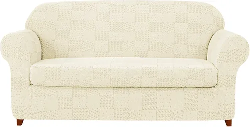 Vista 26 de SUBRTEX Fundas para sofá de 2 piezas, diseño de damasco jacquard de 3 plazas con cojín de asiento, fundas elásticas para sofá, protector de muebles