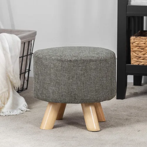 Vista 48 de Asense Taburete otomano redondo pequeño con reposapiés acolchado de tela con patas de madera antideslizantes (multicolor, tela)