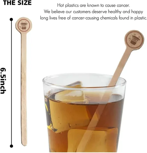 Vista 2 de Paquete de 100 agitadores de café desechables de madera con extremos redondos, desechables, respetuosos con el medio ambiente, biodegradables, grado