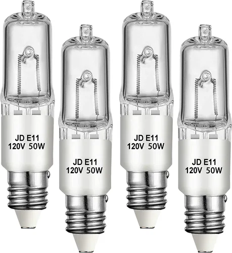Vista 6 de JDE11 Bombillas Halógenas Mini Candelabra de 120V 100W, Bombilla T4 100W JD E11 Paquete de 4 (Bombilla LED E11 de Repuesto) 2700K Blanco Cálido