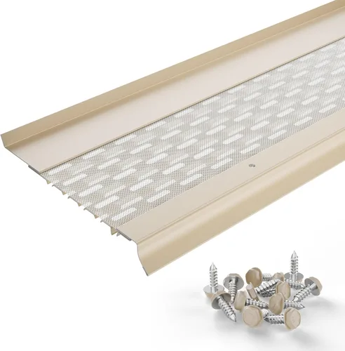 Vista 23 de Micromesh, Protectores de canalón de 5 pulgadas contra hojas, 100 pies, arcilla, malla de acero inoxidable, cubiertas de canalón de aluminio