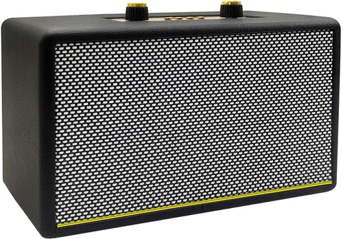 Altavoz Bluetooth retro portátil con entrada auxiliar de radio FM, entrada auxiliar de agudos/bajos, puerto USB, ranura para tarjeta micro SD,