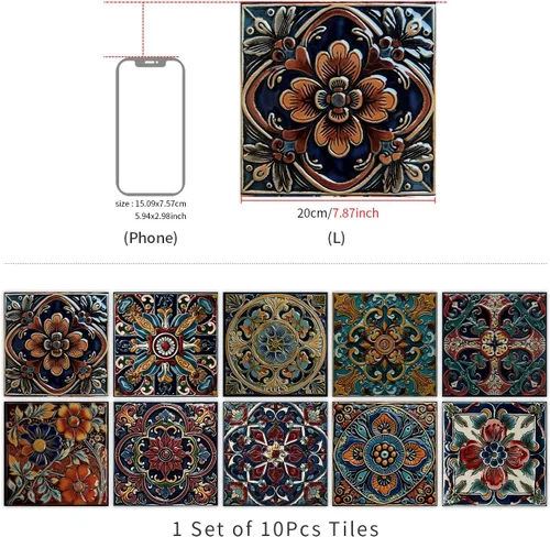 Vista 29 de Alwayspon Adhesivo para azulejos de pared moriscos para despegar y pegar, calcomanías de vinilo autoadhesivas para azulejos de cocina y baño, 4 x 4