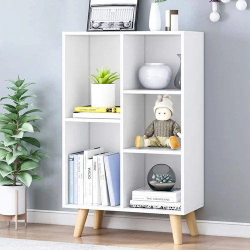 Vista 43 de IOTXY - Estantería de madera con espacios abiertos, 3 niveles, con patas, 10 cubos, color blanco cálido