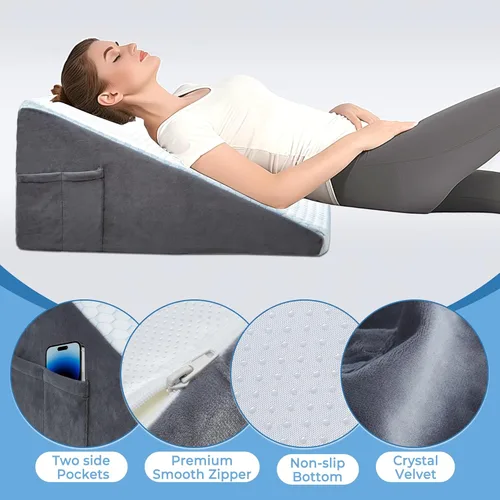 Vista 4 de puredown® Almohada de cuña de cama de 12 pulgadas, almohadas de cuña de enfriamiento para cabecero, cuña de almohada para reflujo ácido nocturno