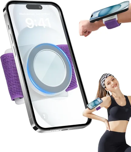 Vista 13 de TOPGO Soporte magnético para teléfono para correr, para iPhone, espejo HD y cuerda extensible anticaída para gimnasio/yoga, soporte giratorio