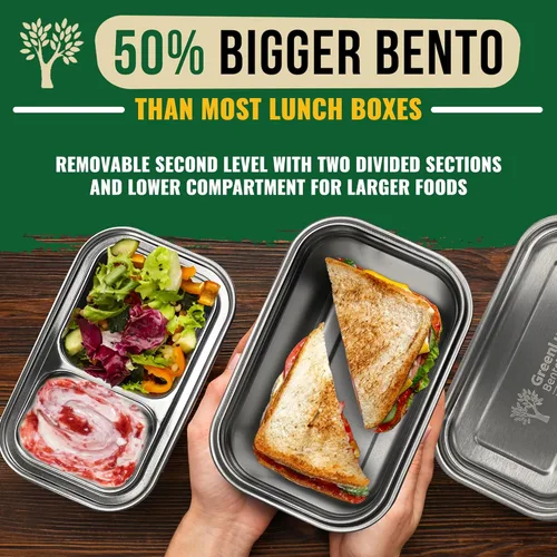 Vista 6 de GreenLunch Bento Caja Bento de Acero Inoxidable, Lonchera Libre de BPA con Compartimentos para Snacks, Contenedores de Lonchera Resistentes a