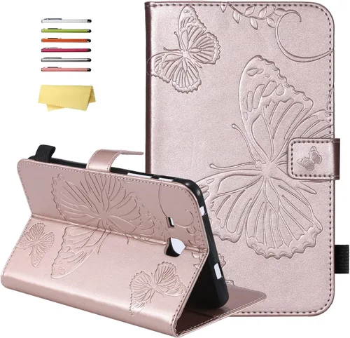 Vista 8 de Funda para Samsung Galaxy Tab A 7.0 2016 (SM-T280/T285) con portalápices [Encendido/apagado automático] Folio Stand Smart Magnetic Wallet Embossed