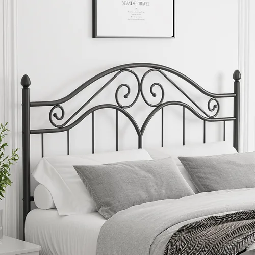 Vista 2 de Elephance - Cabecero para estructura de cama de tamaño completo, cabecero de plataforma vintage solo de metal, altura ajustable, resistente y Negro