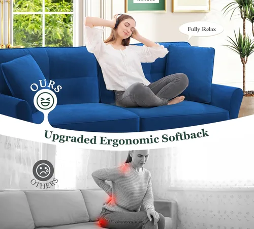 Vista 5 de Sofá biplaza de 69 pulgadas, sofás pequeños de terciopelo para espacios pequeños, sofás de dos plazas con 2 almohadas, sofás de dos plazas