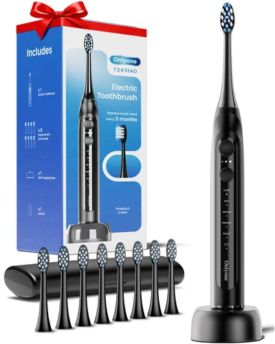 Vista 11 de Onlyone Cepillo de dientes eléctrico sónico para adultos, cepillo de dientes eléctrico ultrasónico recargable con 8 cabezales de cepillo, funda