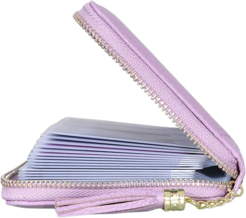 Vista 3 de Easyoulife - Monedero de cuero con cremallera, billetera portatarjetas para mujer, bloqueo RFID