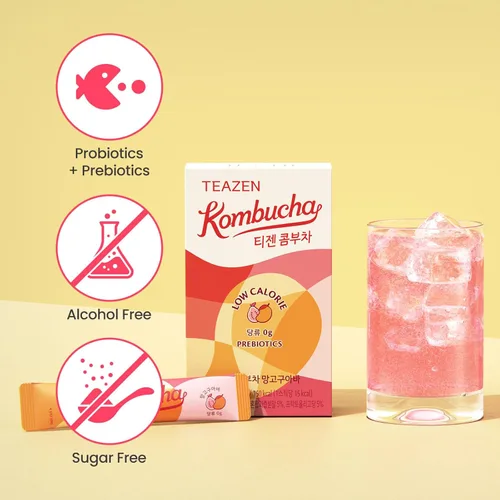Vista 6 de TEAZEN Kombucha Mango Guayaba Paquete variado (40 varillas), mezcla de bebida de mango y guayaba 10 unidades y 30