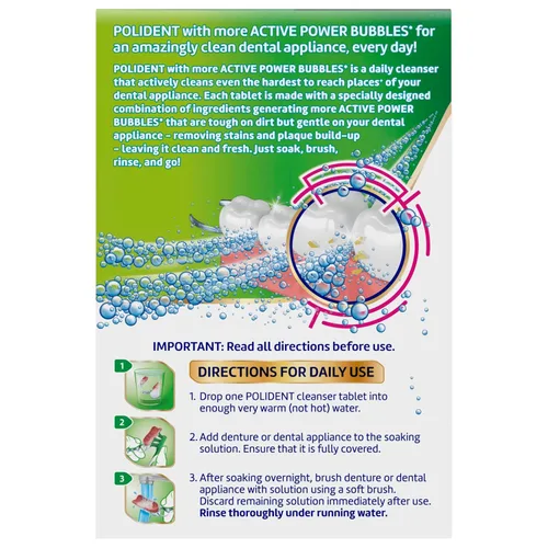 Vista 11 de Polident Pastillas limpiadoras antibacterianas para aparatos dentales blanqueadores durante la noche, tabletas de limpieza de protector bucal, 90