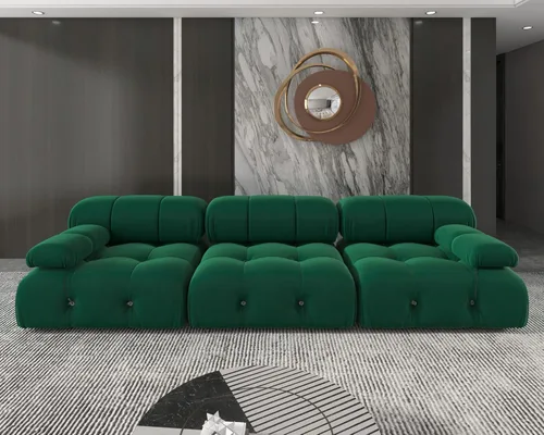 Vista 121 de Sofá modular convertible, moderno sofá recto de terciopelo de 3 plazas para sala de estar, apartamento (104 pulgadas/negro)