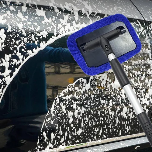Vista 6 de Ziciner Limpiador de parabrisas de automóvil, limpiaparabrisas de microfibra con mango extensible de aluminio y 2 cabezales de almohadilla de tela