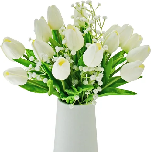 Vista 21 de Mandy's - 20 flores blancas artificiales de seda de tulipán artificial de 13.5 pulgadas para Año Nuevo, primavera, Día de la Madre, Pascua, Día