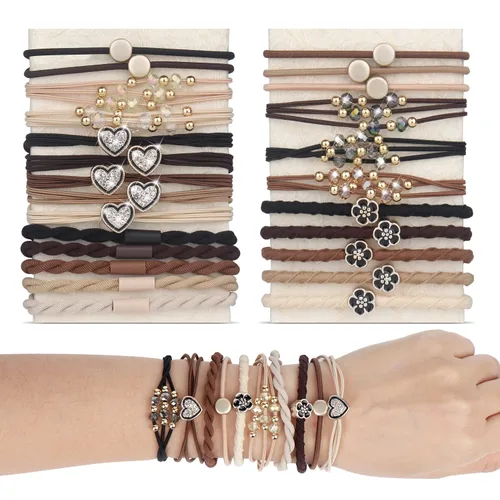 Vista 9 de YONOY 20 piezas de accesorios para el cabello bohemio para mujer, 5 estilos de pulseras con lazo lindas para cabello delgado y grueso/colas