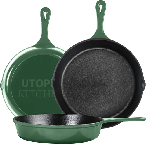 Vista 9 de Utopia Kitchen Juego de sartenes de hierro fundido de 3 piezas, sartén para chefs, sartenes de hierro fundido pre-sazonadas, 6, 8 y 10 pulgadas