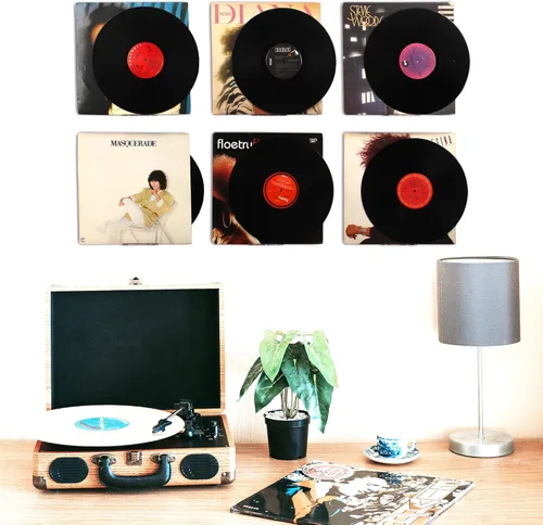 Vista 4 de WANLIAN Estante de vinilo transparente para discos de pared, paquete de 6 unidades, soporte de vinilo para pared, soporte de discos de acrílico