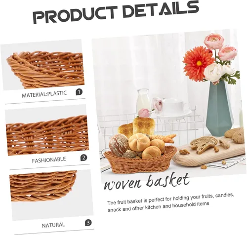 Vista 8 de TIDTALEO Cesta tejida Cesta cuadrada Cestas de alimentos de plástico Bandeja tejida Cesta de fruta de mimbre Cesta de huevos de Pascua Soporte
