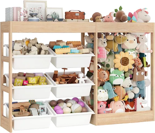 Organizador de almacenamiento de juguetes para niños con soporte Roble