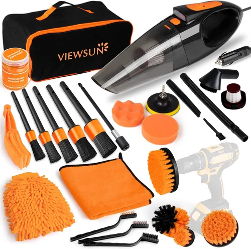 Vista 15 de Kit de Limpieza de Coche Viewsun, Kit de Detalles de Interior de Coche con Aspiradora de Mano Recargable de Alta Potencia Inalámbrica, Juego