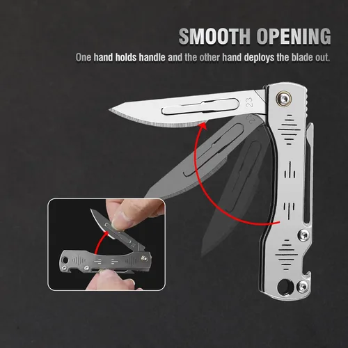 Vista 2 de ITOKEY Cuchillo de bisturí plegable, cuchillo de bolsillo de bisturí, bisturí quirúrgico con 10 cuchillas de afeitar reemplazables #23, abridor
