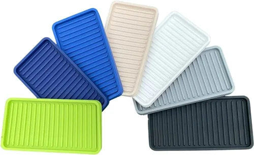 Vista 9 de Happitasa - Bandeja organizadora para fregadero de cocina de silicona, soporte de esponja y protector de encimera, estilo de líneas rectas