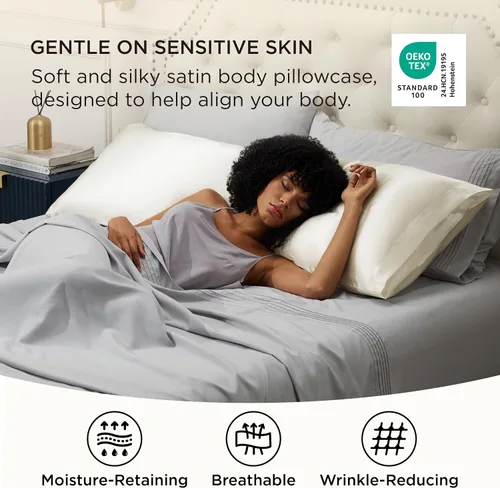 Vista 118 de Bedsure Paquete de 2 fundas de almohada de satén similares a las fundas de almohada de seda tamaño estándar, funda de almohada para mujeres que