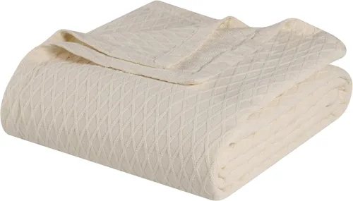 Vista 35 de Superior Diamond Weave - Manta de algodón de tejido diamante para todas las estaciones, cubierta para el hogar, sofá, cama, mantas suaves y cálidas